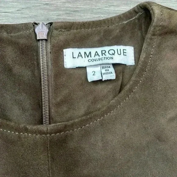 Lamarque | Brown Cowgirl 100% Leather Suede Dress with Cutout Designs Size 2 - Picture 6 of 14